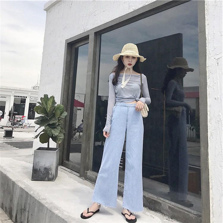  Celana  Panjang Model Longgar Lebar High Waist Bahan  Jeans  