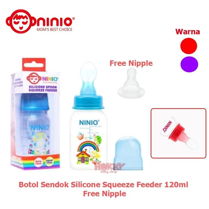 Botol Sendok Bayi dan Botol Susu 120ml Ninio Free Nipple BPS205 - Biru