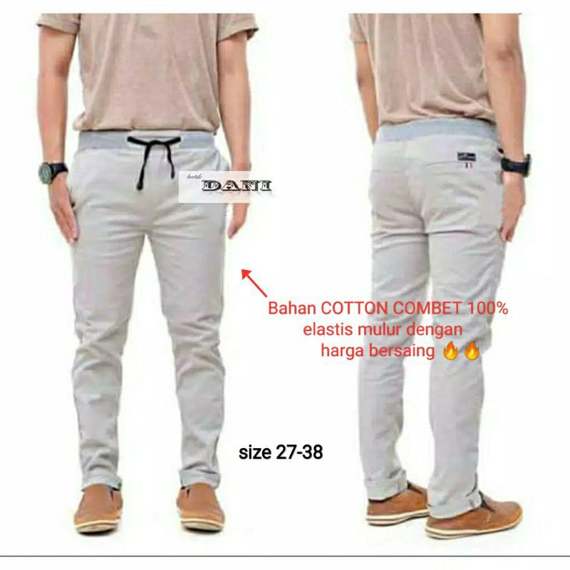 CELANA CHINOS COWOK PANJANG KARET PINGGANG RIP KOLOR CELANA CHINOS COWOK PANJANG KARET PINGGANG RIP KOLOR