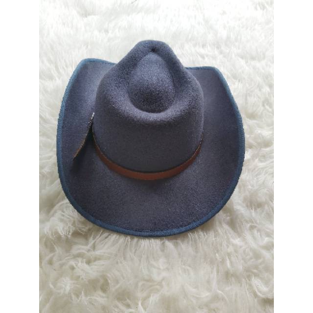 Topi Koboy High Class fedora Cowboy laken tali gesper Koboi bludru import