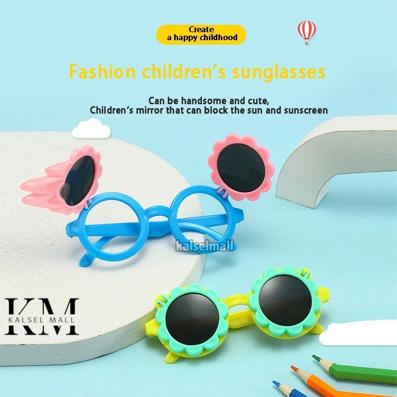 Kaca Mata Anak Hitam Perempuan Laki Laki New Trend Fashion Kacamata Anak Cowo Cewe atau Bayi Balita Terbaru Bunga Matahari Kacamata Pantai Sunglases Anti Radiasi High Quality Import KCA7