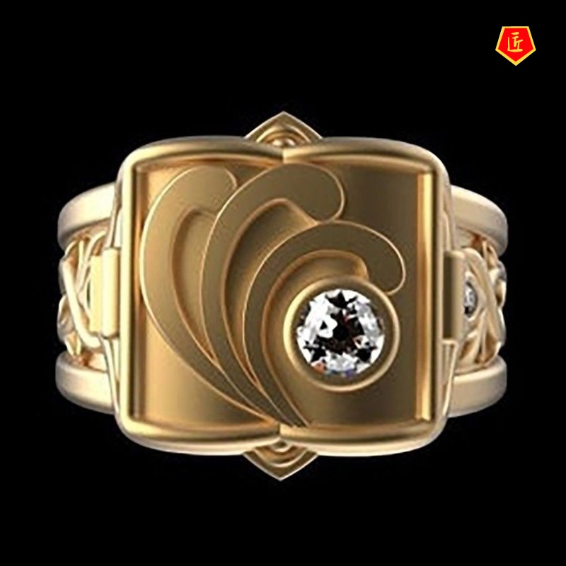 [Ready Stock]Hip Hop Punk 18K Gold Men's Ring Creative