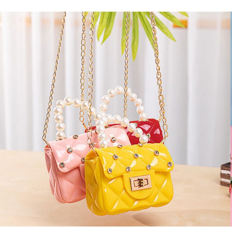 GrosirMart Tas Selempang Jelly Glossy Mini Tas Woman Bag Tas Kecil Wanita Kecil Mutiara Handbag A12