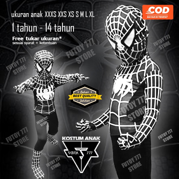 KOSTUM SPIDERMAN COSTUME VENOM SYMBIOTE KOSTUM SPIDERMAN HITAM BAJU SPIDERMAN KOSTUM ANAK IMPOR