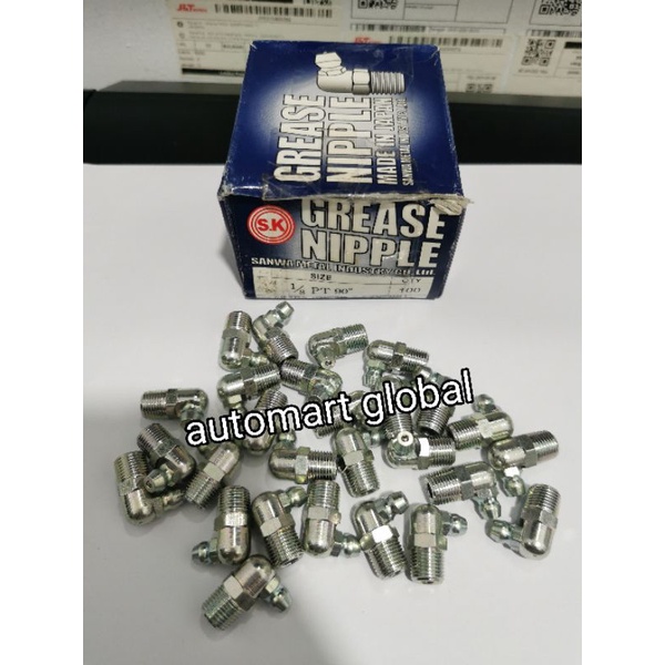 grease nipple nepel gemuk 10mm 90 derajat bengkok 1/8  asli sk Japan