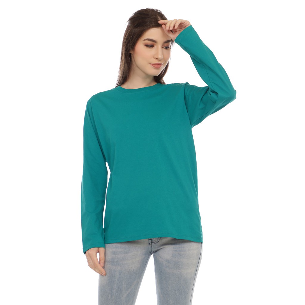 KAOS POLOS COTTON COMBED - UNISEX LENGAN PANJANG - HIJAU TOSCA