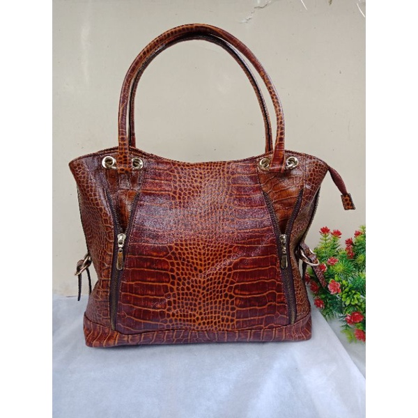 TOTE COKLAT NO BRAND FULL KULIT,  MANTULL NICH,  TOTE KULIT,  PRELOVED TOTE KULIT,  TAS TOTE