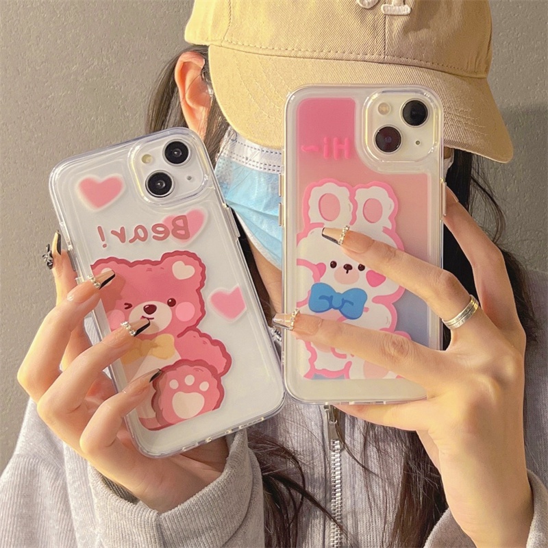 Soft Case Transparan Motif Kartun Beruang Dan Kelinci Untuk iphone 11 12 13 pro max x xs xr xsmax 7 8 plus