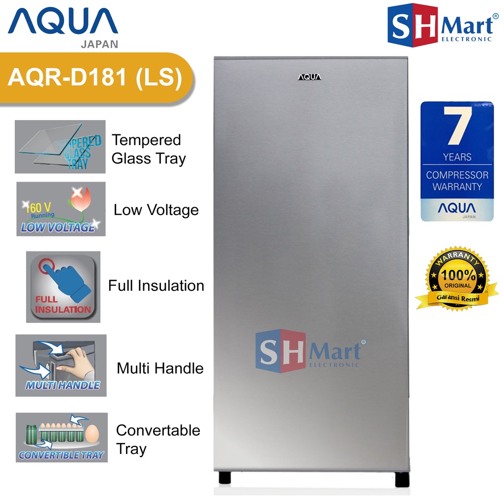 KULKAS 1 PINTU AQUA AQR-D185 / AQRD185 MDS / MSG / MSB KAPASITAS 145 LITER (MEDAN)