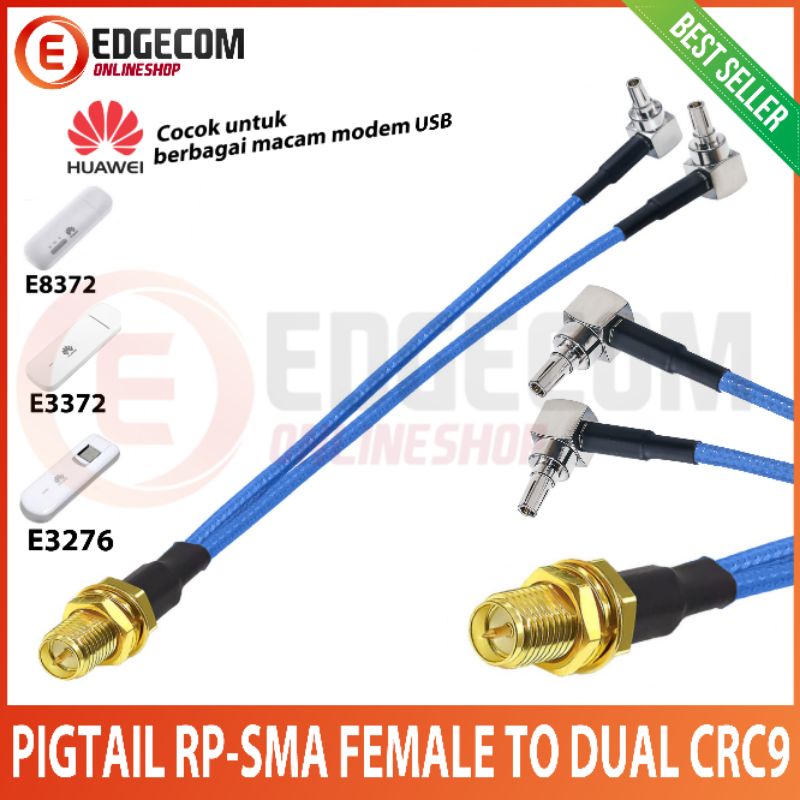 Pigtail Modem Huawei E3276, E3372, E3272, K5001 RPSMA Female to CRC9 Double Port