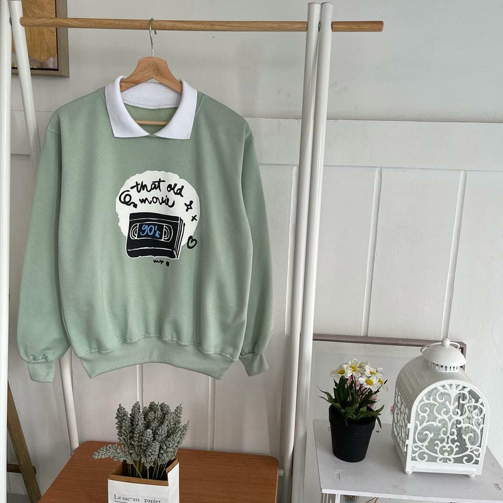 [CYC | COD] REALPICT Outwear Old Movie Sweater Fleece Hoodie Wanita / Pria Trendy Murah-Hijau Mint