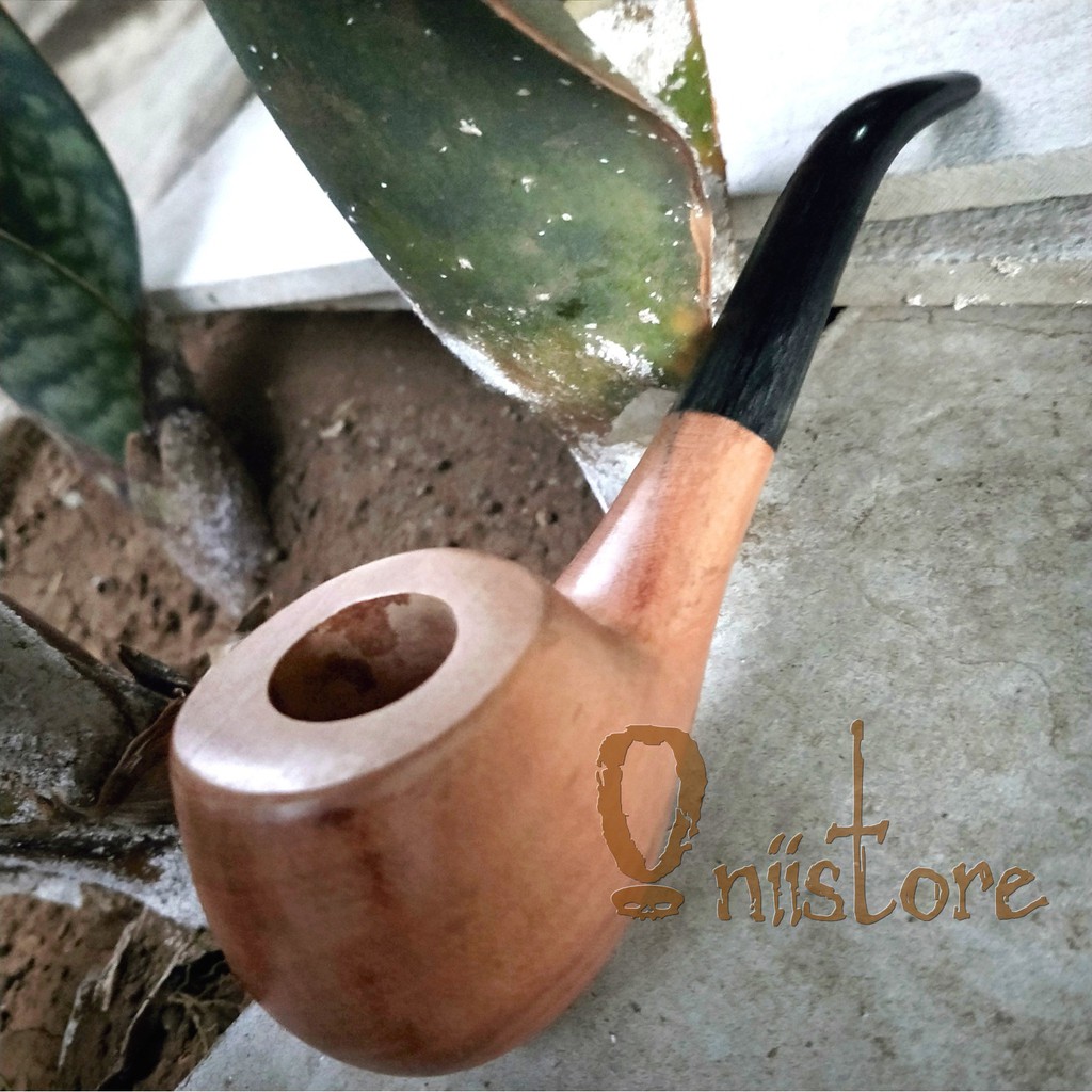 Pipa Cangklong Tembakau Handmade Stem Tanduk Asli Dan Kayu Sawo