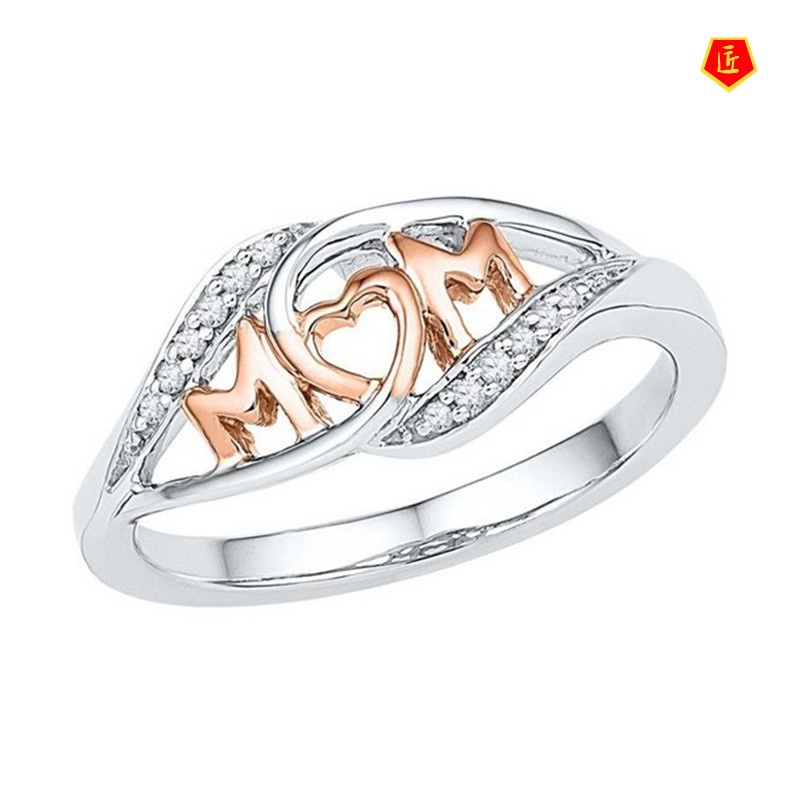 [Ready Stock]18K Rose Gold Love Mom Love Heart-Shaped Color Separation Ring