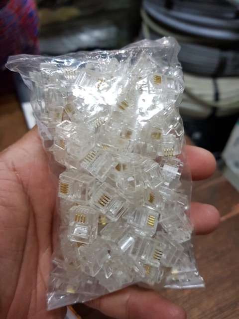 Pin RG-11 konektor Telepon 6P4C Telephone Modular Plug 4 Pin @100pcs