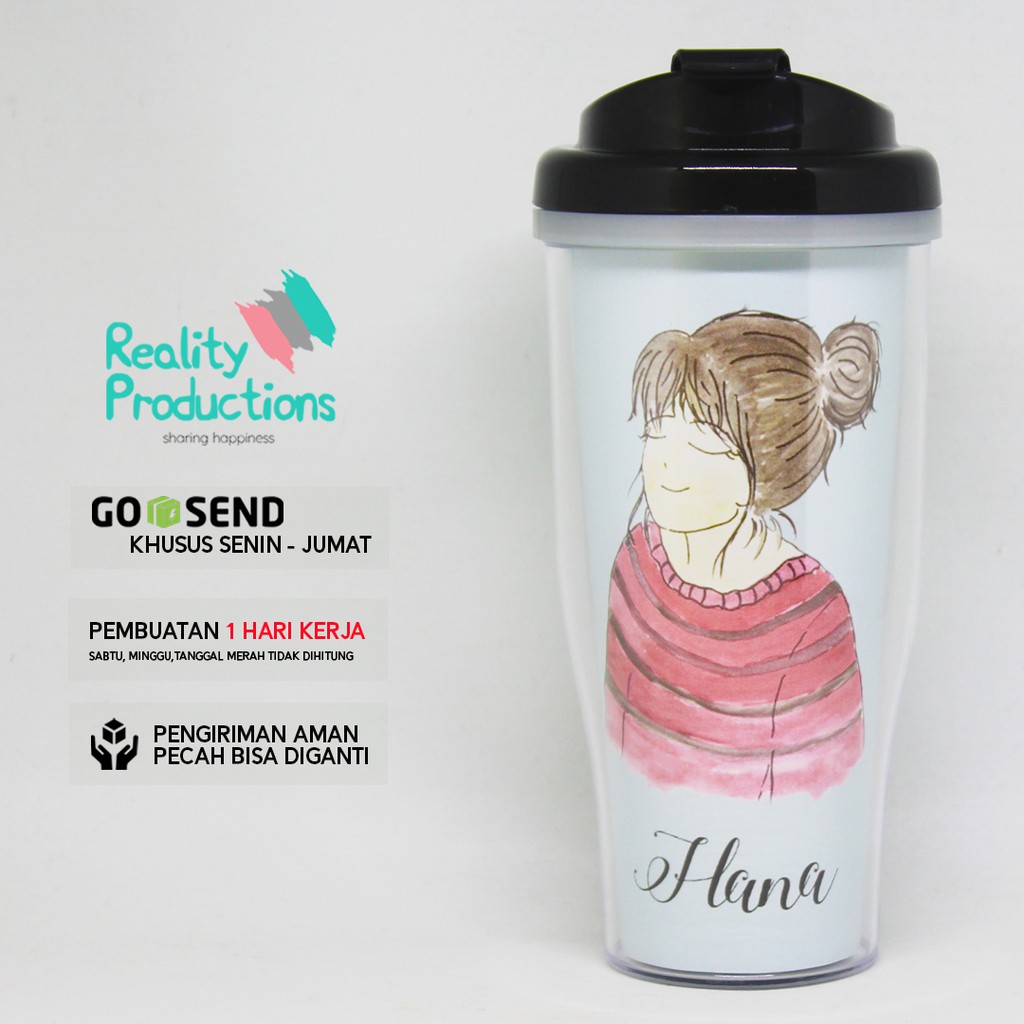 Tumbler Doodle Wanita Casual Non Hijab untuk Kado Ulang Tahun