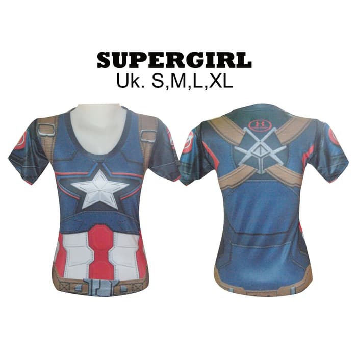 BAJU KAOS GYM FITNES FITNESS YOGA SENAM WANITA CAPTAIN AMERICA ZUMBA - hits