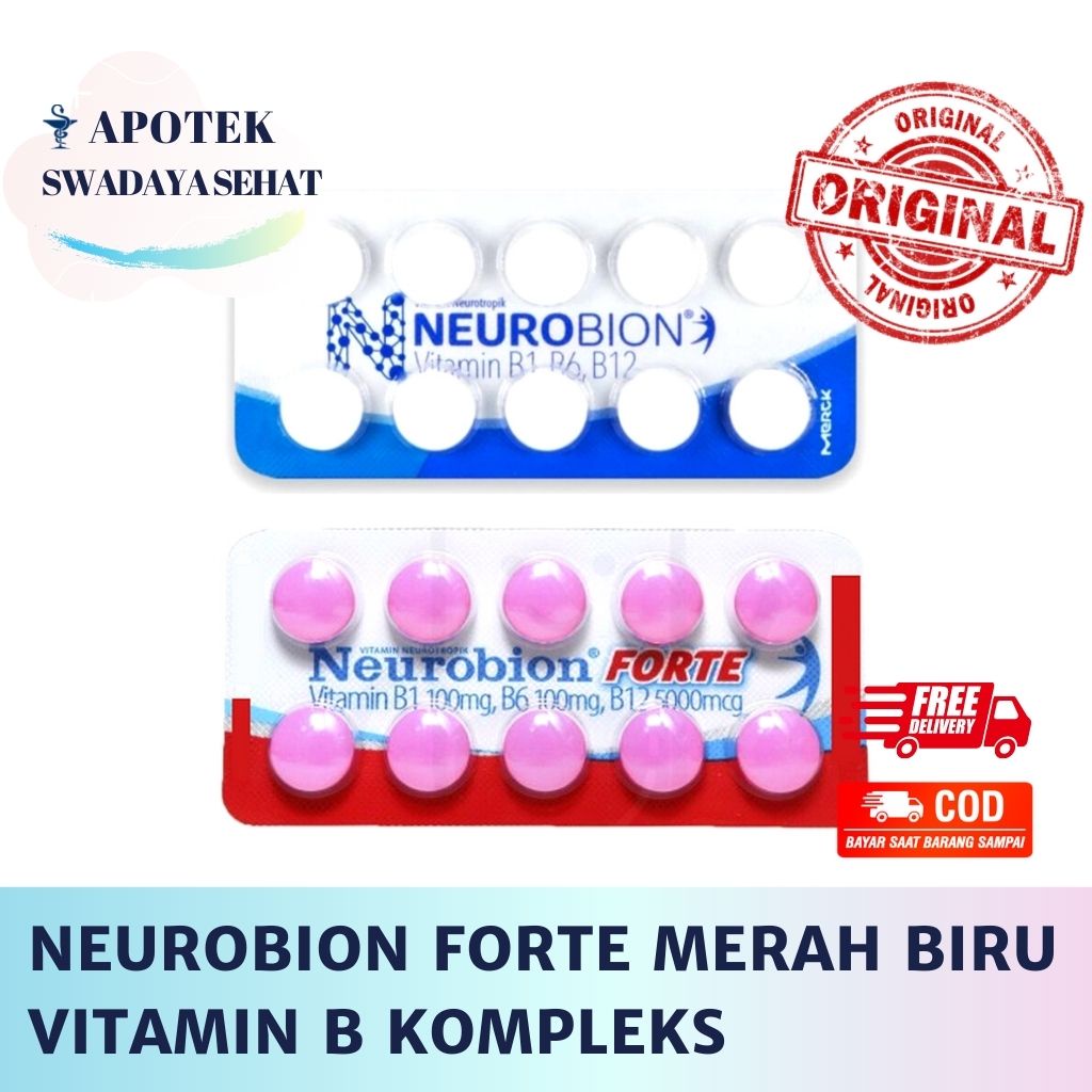 NEUROBION FORTE Merah Pink Strip - Neurobion Biru Putih Blister Isi 10 Tablet - Vitamin B Kompleks B1 B6 B12 Saraf Nyeri