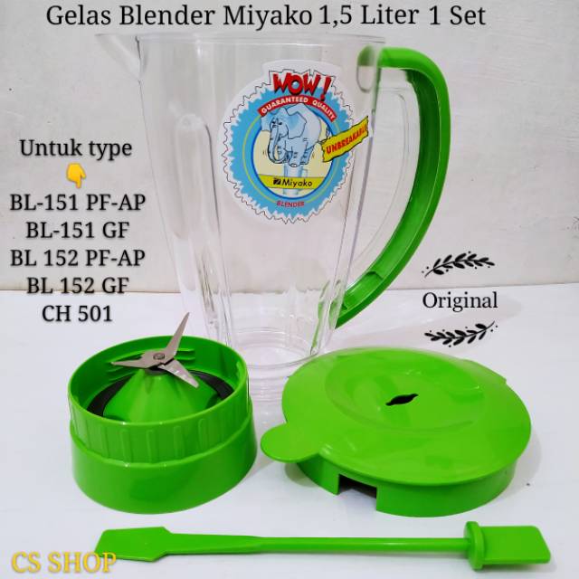 Gelas Blender miyako hijau 1,5Liter fullset original/Gelas Jus Blender Miyako Original