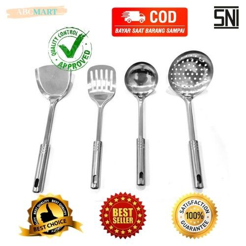 [BISA COD] PROMO Spatula Set Stainless Isi 4 Bahan Tebal Kuat Kualitas Terjamin Sutil Sodet Irus Set Peralatan Masak Dapur Set Murah Terjangkau