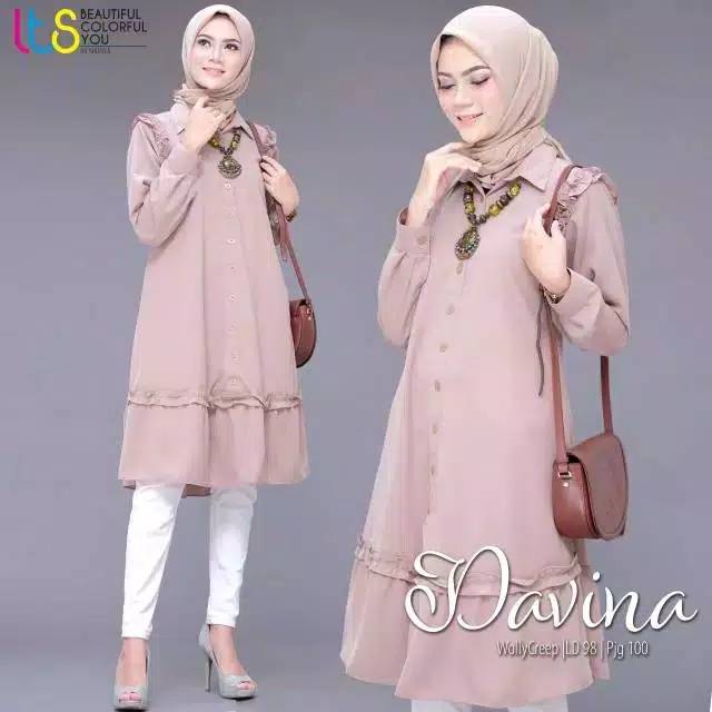 DAVINA TUNIK AKSEN KANCING HIDUP / BAJU TUNIK WANITA (BANYAK SIZE M. L. XL)