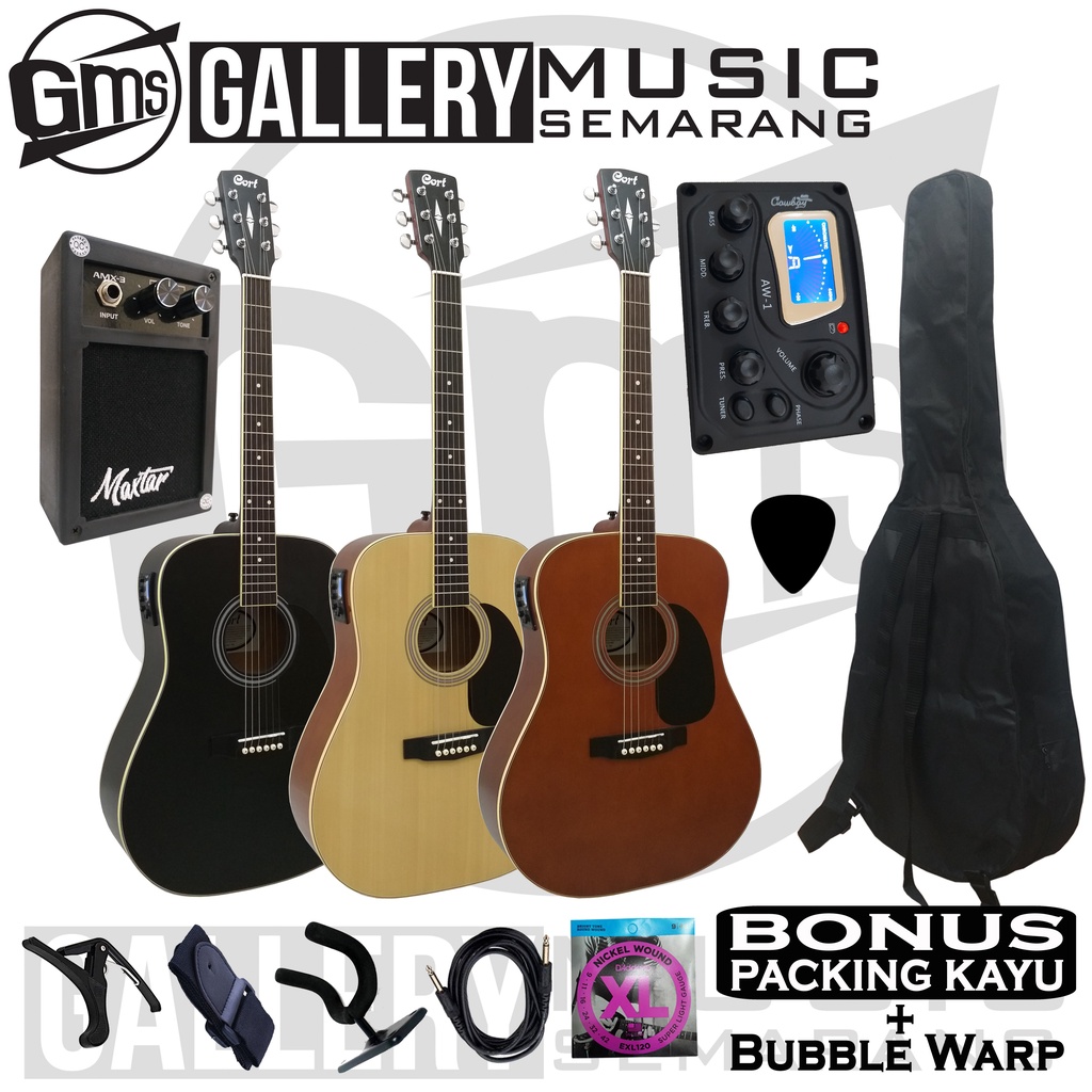 Gitar Akustik Elektrik Cort Custom Equalizer Tuner Cowboy AW-1 Custom Paket Super Komplit