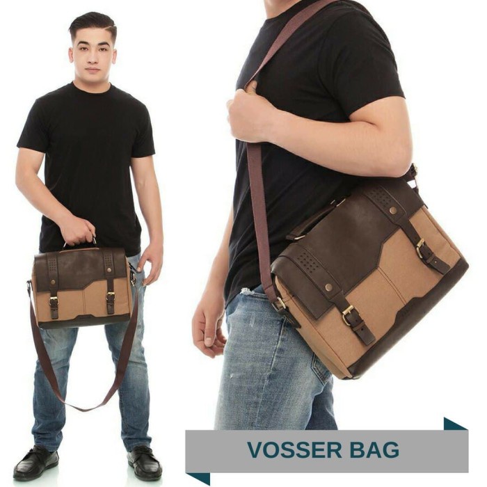 Tas Slempang Pria Tas Selempang Kulit Kantor / Tas Laptop Pria 14 Inch Hoozler Helmer - coklat Tas