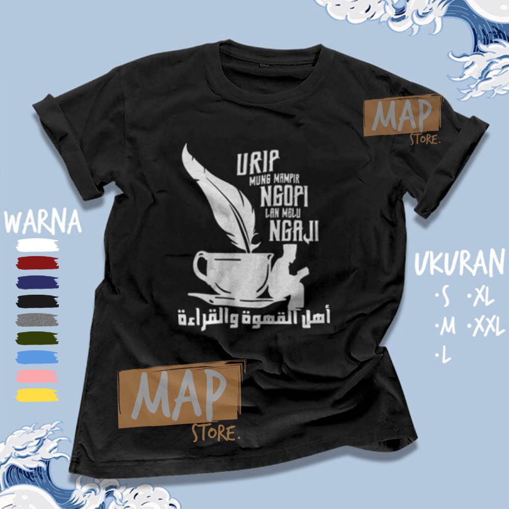 Kaos Santri Islami URIP MUNG MAMPIR NGOPI LAN NGAJI - Baju Distro Dakwah Muslim Premium | MS1731
