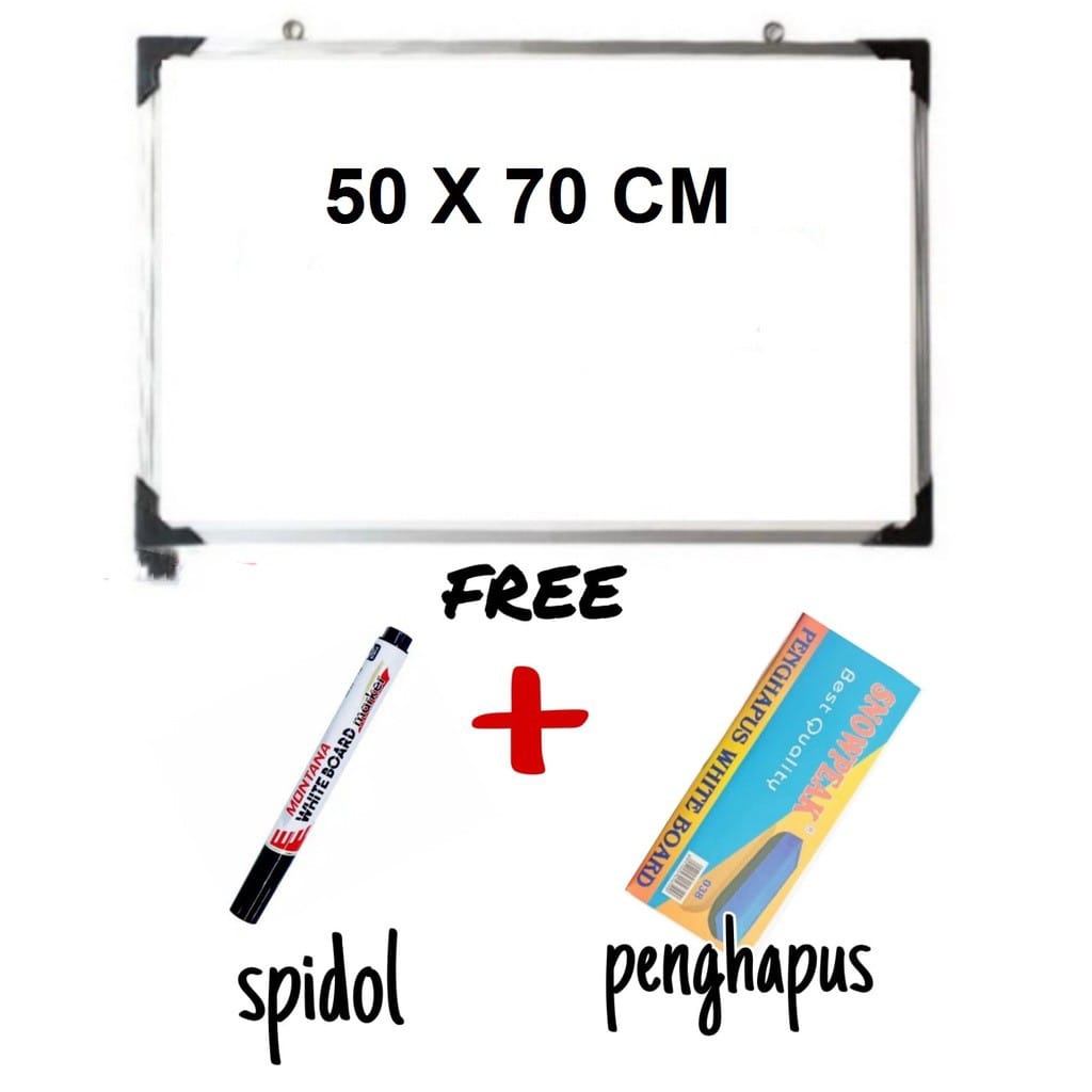 

PAPAN TULIS SPIDOL DAN KAPUR WHITEBOARD / B;ACKBOARD UKURAN 50 X 70