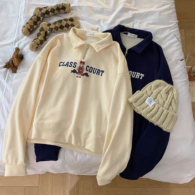 Sweater Crewneck Wanita Class Court Termurah Bahan Fleece Lembut Dan Tebal