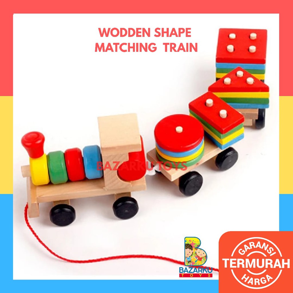 Wodden Shape Matching Train Mainan Balita Wooden Toys Mainan Kayu Puzzle Kayu Anak Matching Shape Mainan Balok Kayu