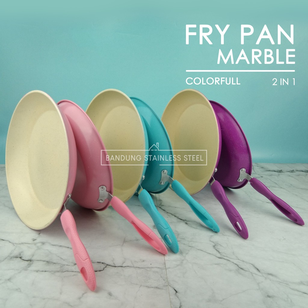 frypan teflon marble wajan penggorengan 2 pcs cantik ungu biru pink 24cm 26cm