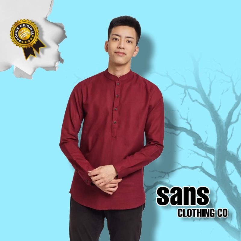 Kemeja Lengan Panjang Shanghai Pria Long Koko Basic Maroon E-1411F Sans Clothing Co.