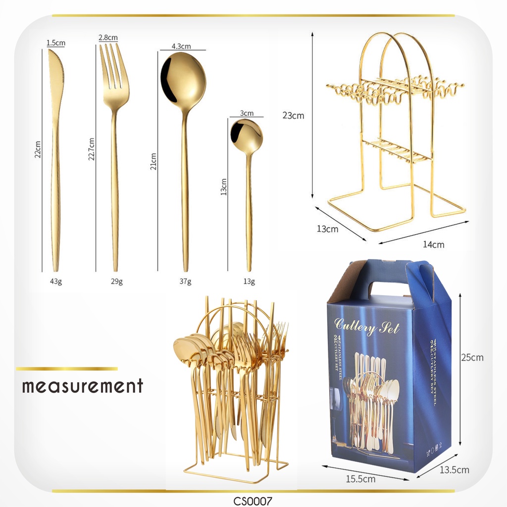 24 Pcs Souvenir Sendok Garpu Makan Korea Travel Cutlery Set﻿ Korea Stainless Dengan Gantungan Rack