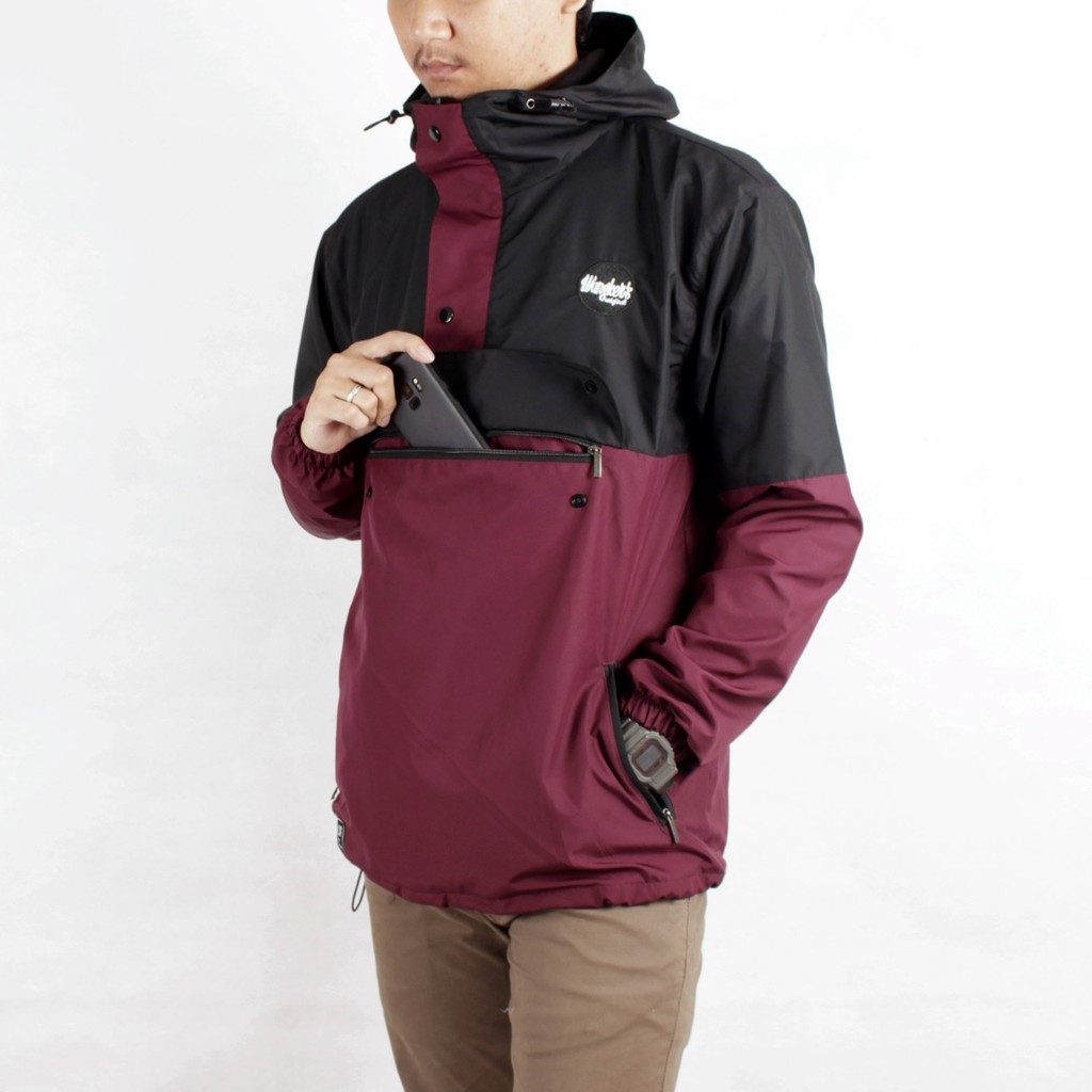 [COD] Jaket Hoodie Outdoor Cagoule Kantong Doraemon original-HITAM - MAROON
