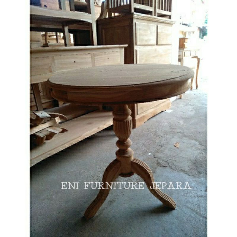 Meja sudut jati - Meja lampu jati - Meja sudut bentuk bulat harga murah