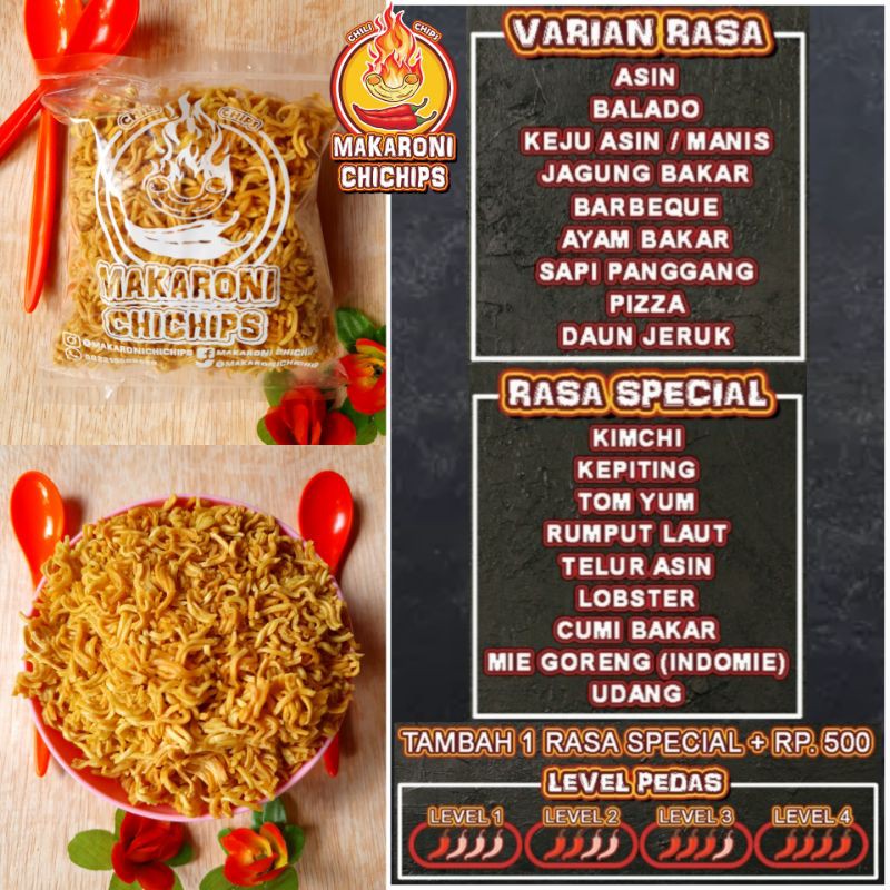 

Mie Kremes Berbagai Rasa Special Pedas Level 1-4 | Makaroni CHICHIPS