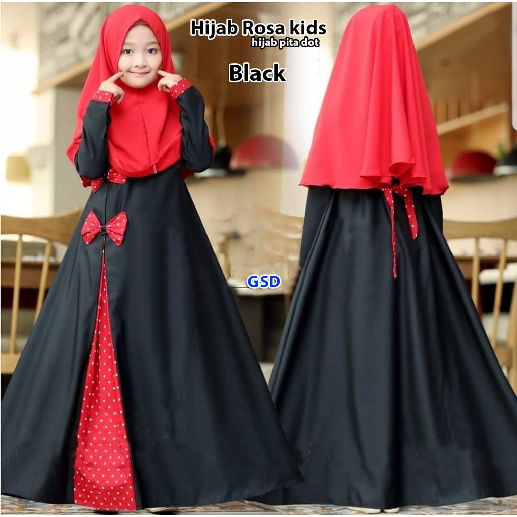 hijab rossa kids mustard/baju maxi+bergo anak/baju gamis muslim anak/setelan baju gamis+bergo