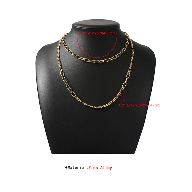 LRC Kalung Fashion Golden Thick Chain Alloy Stitching Multilayer Necklace K70640