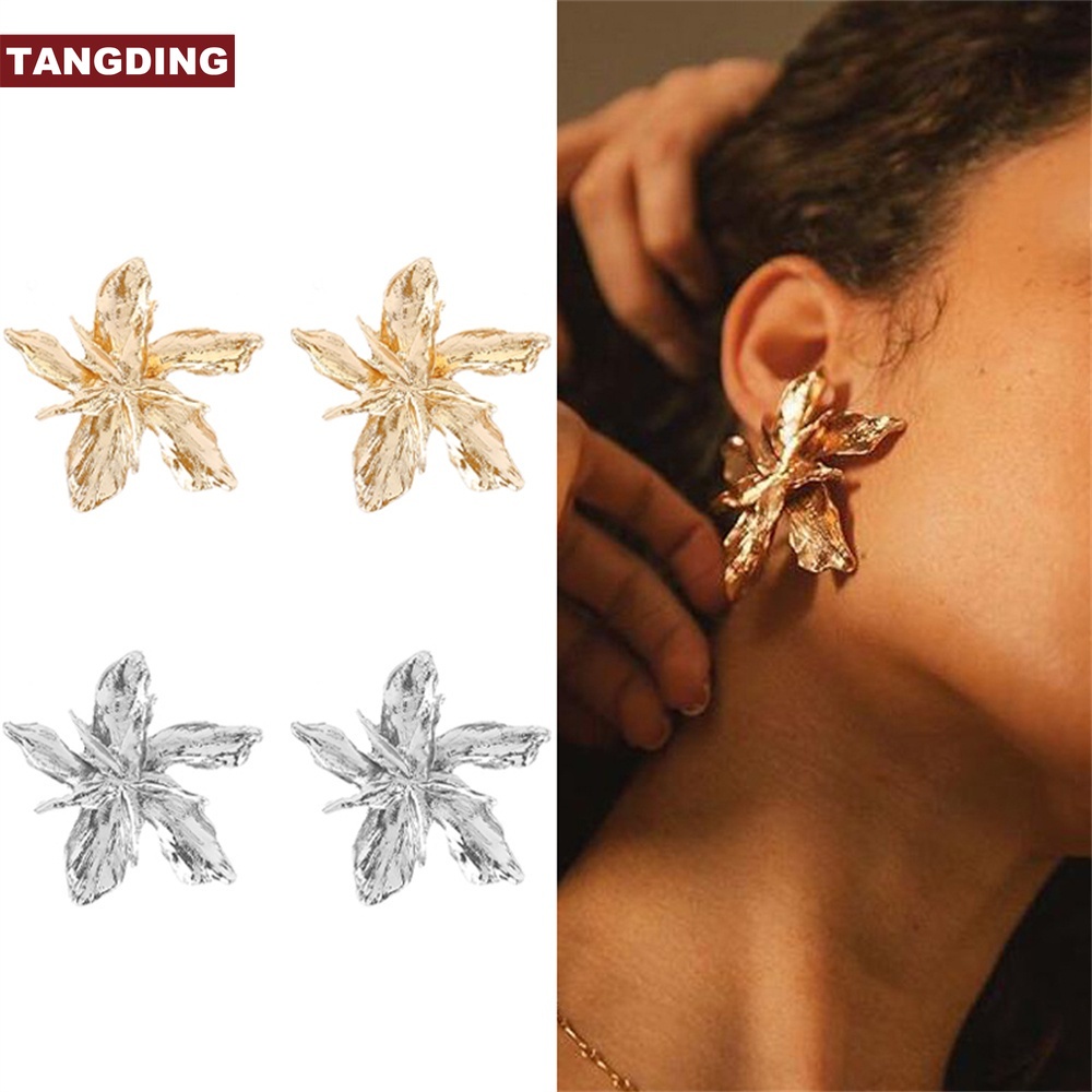 【COD Tangding】European American Exaggerated Large Flower Earrings Fashion Petal Leaf Earstuds Korea Jewelry Accessories