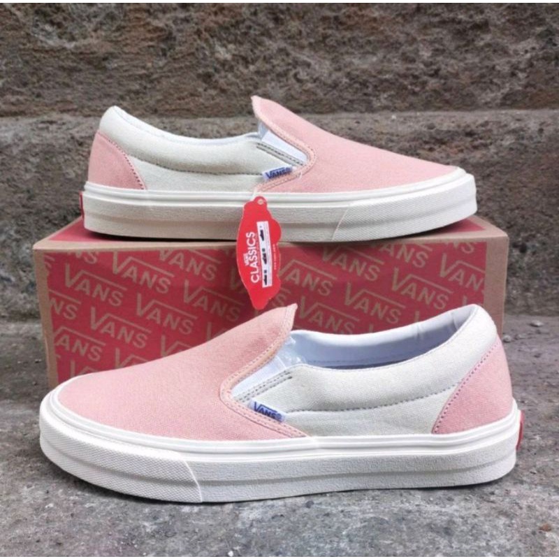 Sepatu slip on vans peach krem couple ibu dan anak