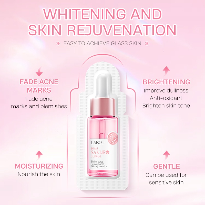 LAIKOU Sakura Brightening Serum Melembutkan Kerut Esensi Bunga Sakura Meremajakan Kulit 5pcs