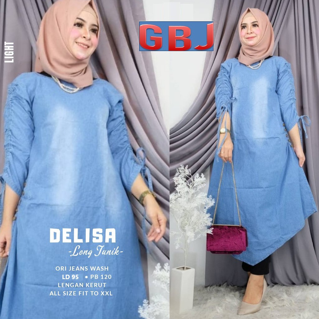 DELISA LONG TUNIK JEANS NINEA GROSIR BAJU SOLO MURAH GBM