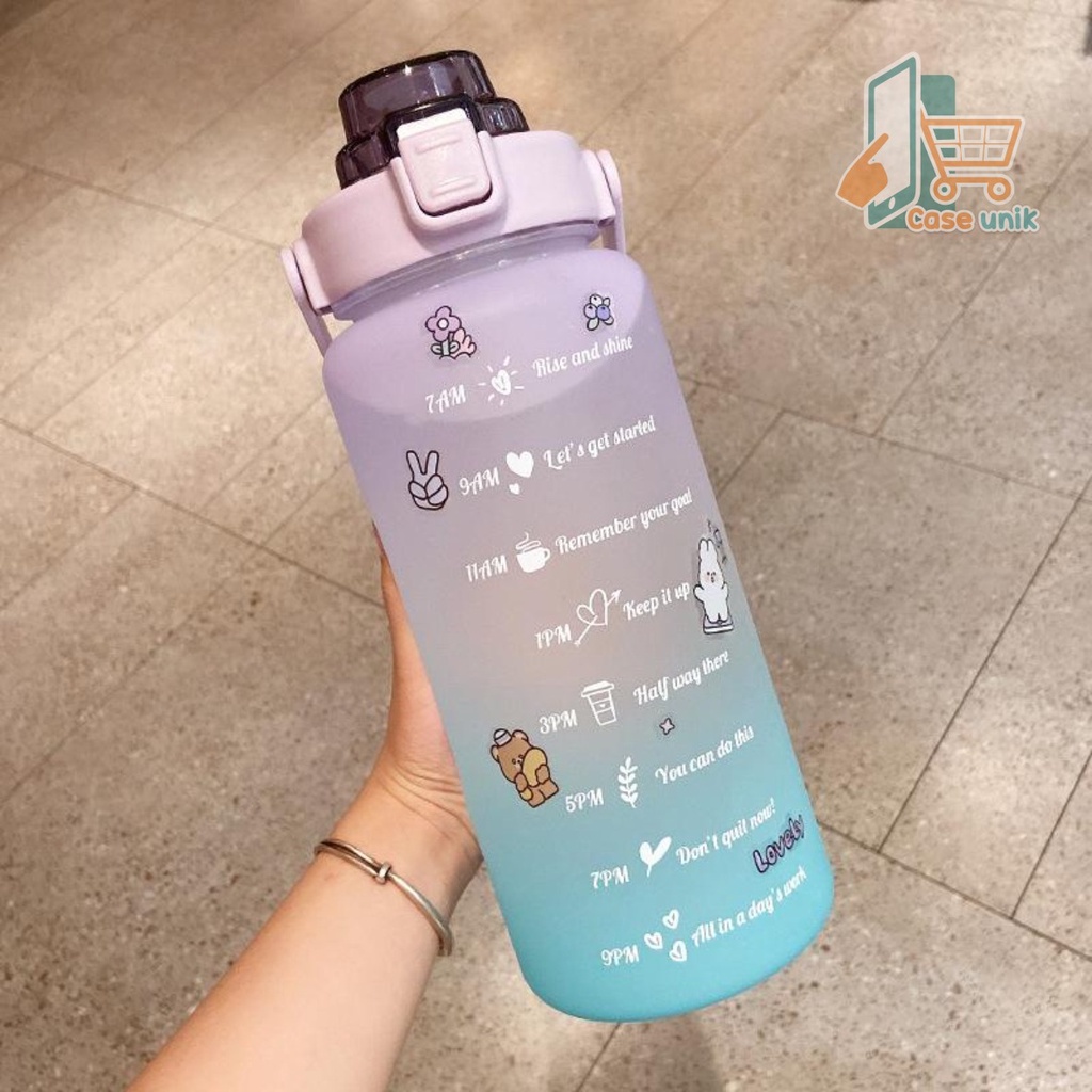 RT61 BOTOL MINUM TUMBLER KOREA WARNA GRADASI PELANGI PENANDA WAKTU UKURAN BESAR 2 LITER 2000ML 2L CS3793