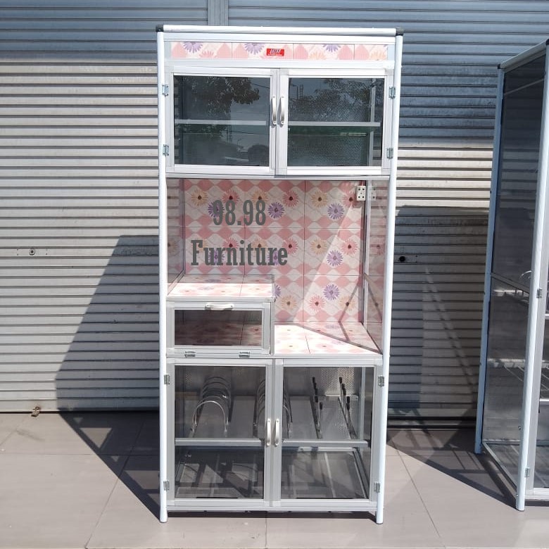 Rak Piring 2 Pintu Kaca Polos Hitam - Rak Piring Keramik Holy - Lemari Sayur 2 Pintu Kaca Polos - Me