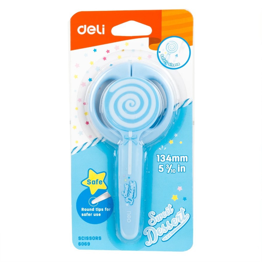Deli Gunting dengan penutup Gunting lolipop Gunting lolypop Fancy scissors - E6069-Biru