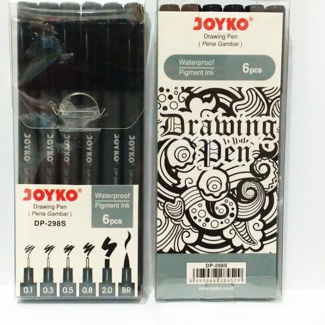 

New Stock- 1 SET Drawing Pen JOYKO isi 6 pcs DP-298S Waterproof Brush - Tinta Hitam 0.1, 0.3, 0.5, 0