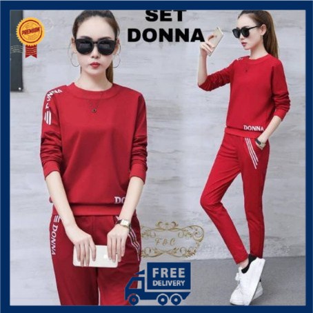 Baju Setelan Olahraga Training Senam Wanita Lengan Panjang Korea 2020 Set Donna