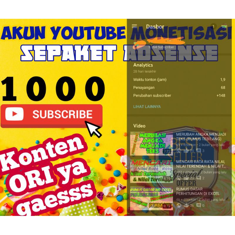 AKUN YOUTUBE MONET + ADSENSE PIN