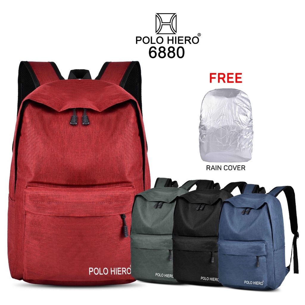 { FF }  New Arrival / Tas Ransel Fashion Import / Unisex/ Kuliah / Sekolah Polo Hiero 6880 18Inch Waterfroof Bagus / Free Rain Cover