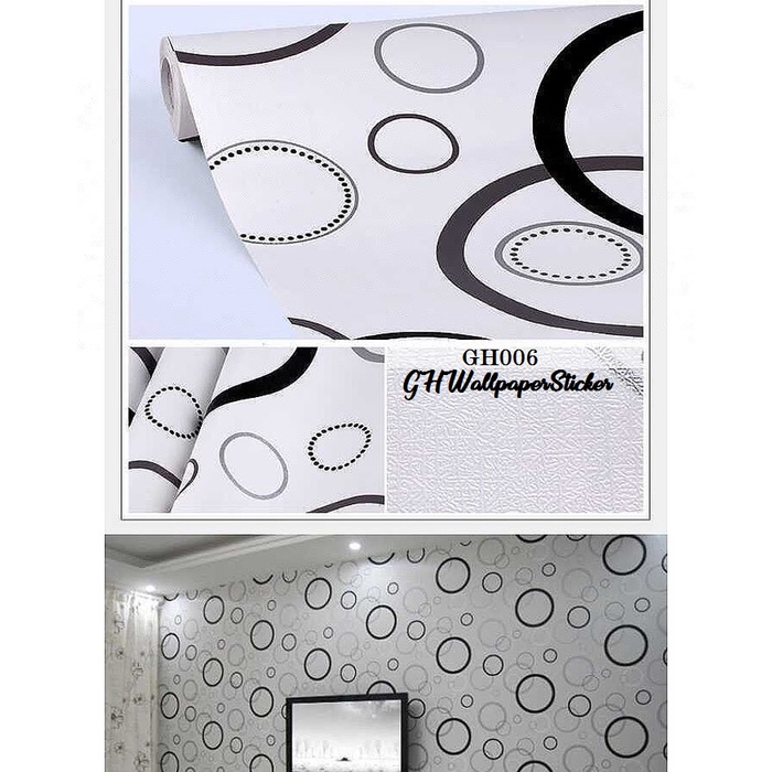 TERLARIS PAKET Wallpaper Stiker Dinding 2ROLL  (  BUY 1 GET 1 ) Stiker Dinding Motif Dan Karakter Premium Quality MOTIF POLKADOT 3D WHITE GH006